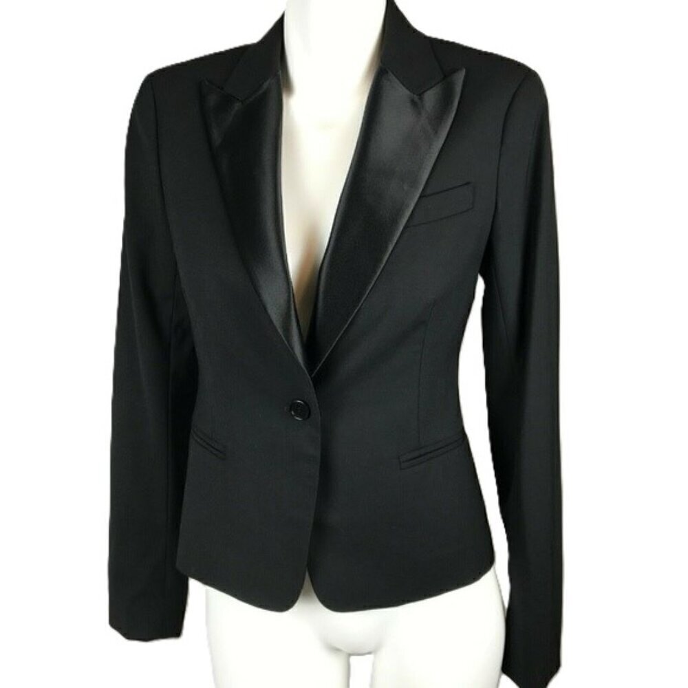 Theory Black Satin Lapel Blazer/Tuxedo Style
